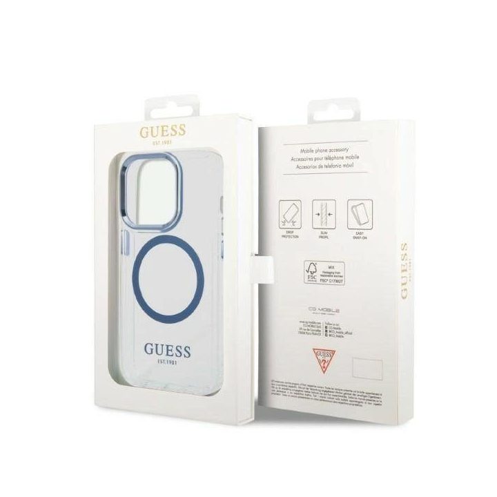 Guess GUHMP14XHTRMB iPhone 14 Pro Max 6,7 mėlynos/mėlynos spalvos deklas Metal Outline Magsafe
