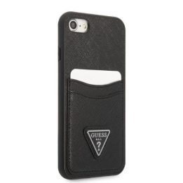 Guess GUHCI8PSATPK iPhone 7/8 SE 2020 / SE 2022 deklas juodas/juodas deklas Saffiano Triangle Logo Cardslot