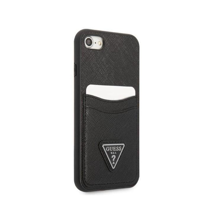 Guess GUHCI8PSATPK iPhone 7/8 SE 2020 / SE 2022 deklas juodas/juodas deklas Saffiano Triangle Logo Cardslot