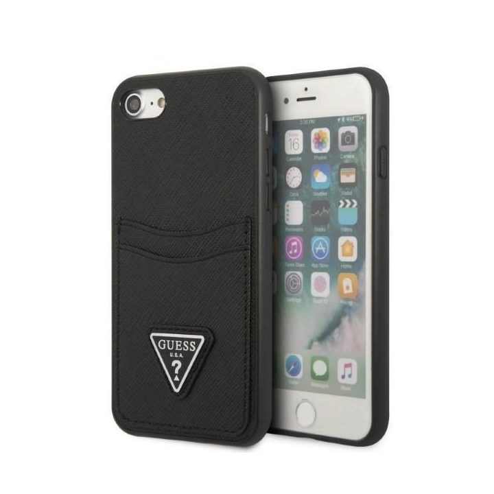 Guess GUHCI8PSATPK iPhone 7/8 SE 2020 / SE 2022 deklas juodas/juodas deklas Saffiano Triangle Logo Cardslot
