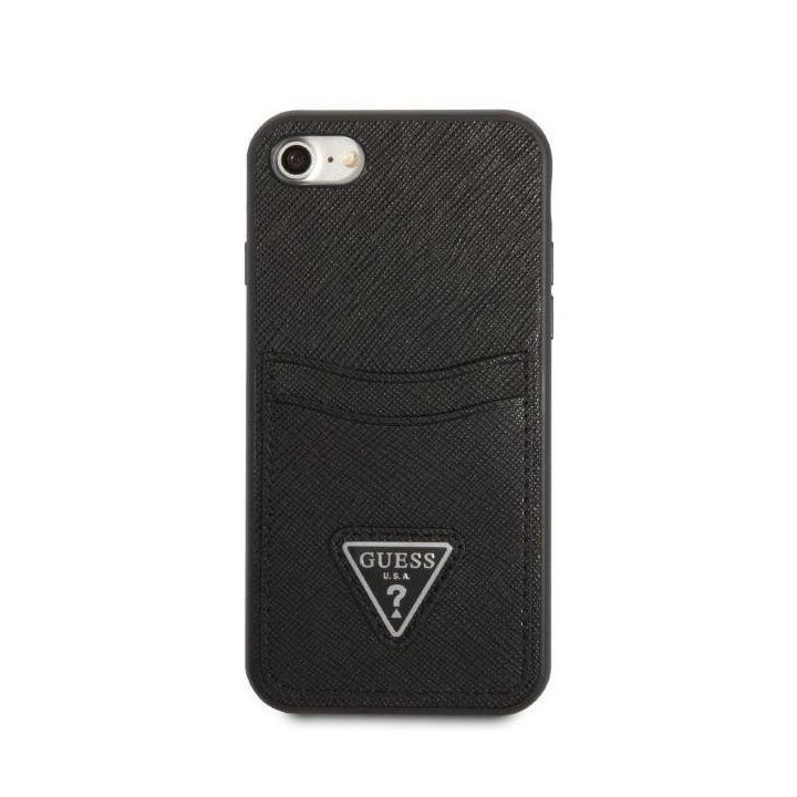 Guess GUHCI8PSATPK iPhone 7/8 SE 2020 / SE 2022 deklas juodas/juodas deklas Saffiano Triangle Logo Cardslot