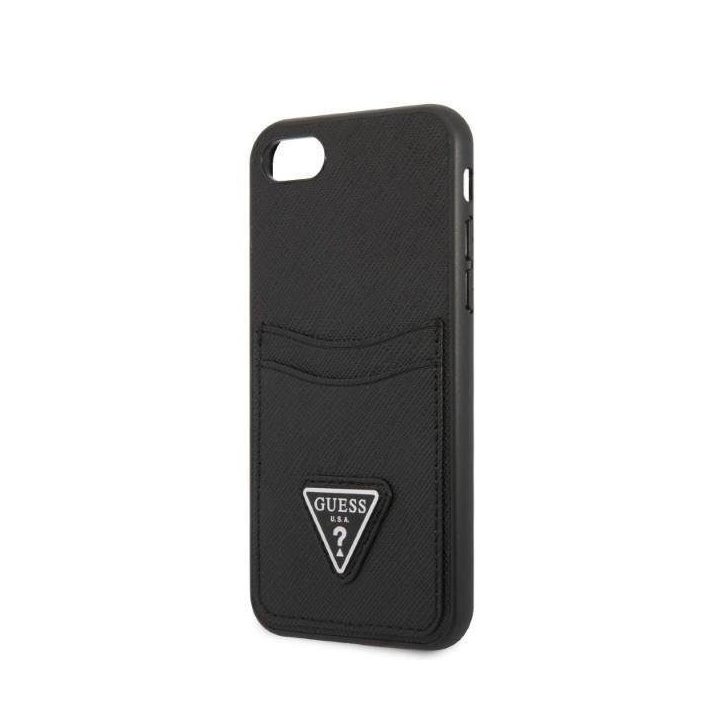 Guess GUHCI8PSATPK iPhone 7/8 SE 2020 / SE 2022 deklas juodas/juodas deklas Saffiano Triangle Logo Cardslot