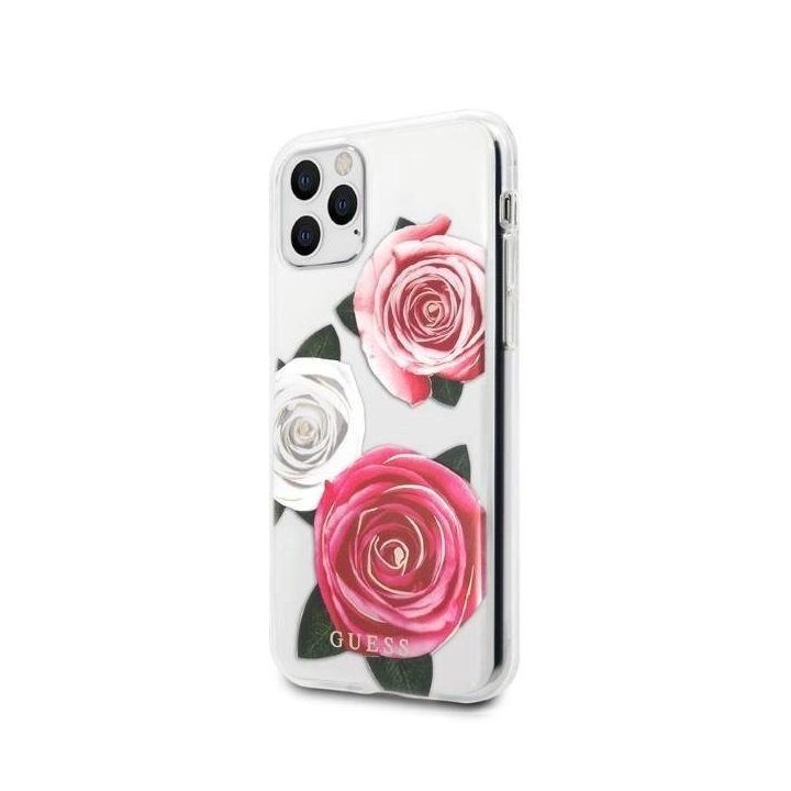 Guess GUHCN58ROSTRT iPhone 11 Pro permatomas deklas Flower Desire Pink & White Rose