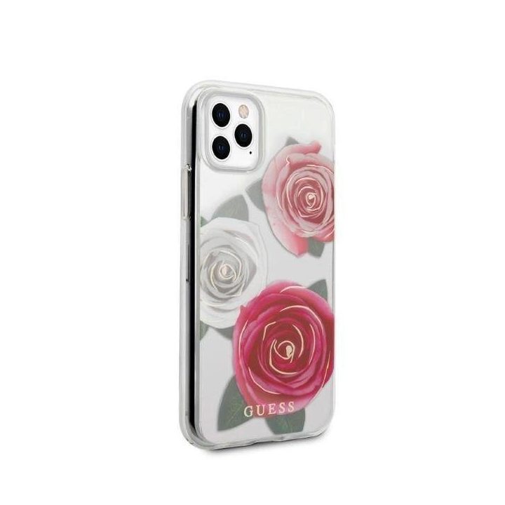 Guess GUHCN58ROSTRT iPhone 11 Pro permatomas deklas Flower Desire Pink & White Rose