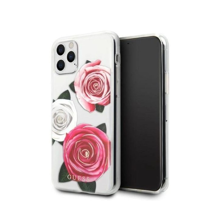 Guess GUHCN58ROSTRT iPhone 11 Pro permatomas deklas Flower Desire Pink & White Rose