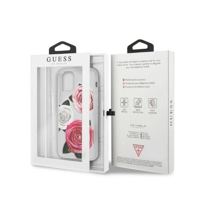 Guess GUHCN58ROSTRT iPhone 11 Pro permatomas deklas Flower Desire Pink & White Rose
