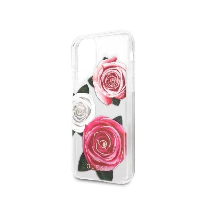 Guess GUHCN58ROSTRT iPhone 11 Pro permatomas deklas Flower Desire Pink & White Rose