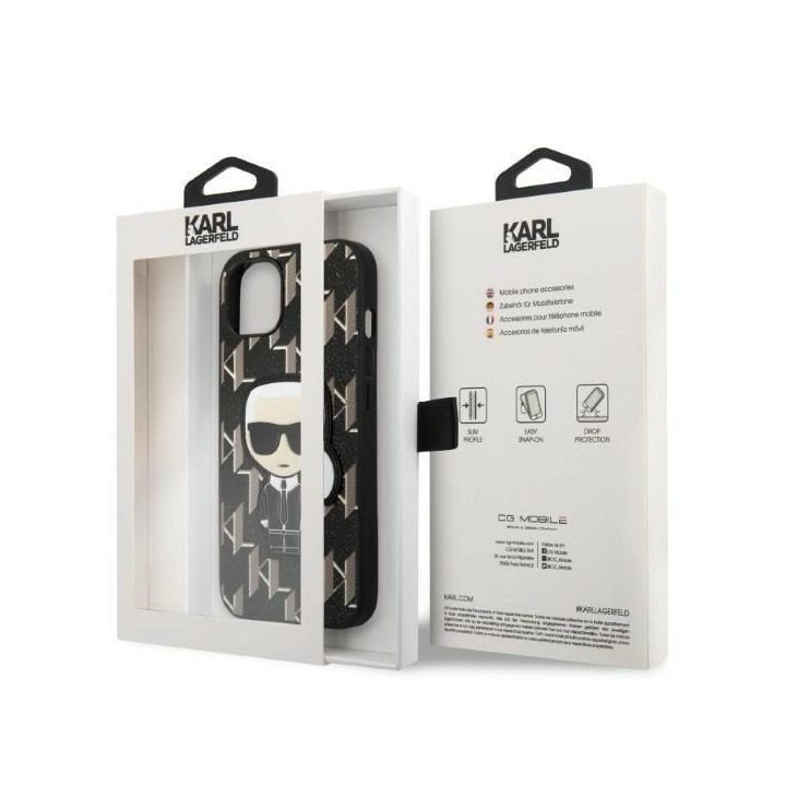 Karl Lagerfeld KLHCP13SPMNIKBK iPhone 13 mini 5,4 deklas juoda/juoda Monogram Ikonik Patch