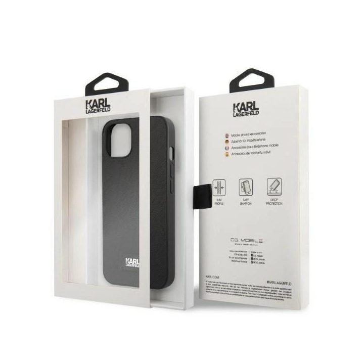 Karl Lagerfeld KLHCP13SSFMP2K iPhone 13 mini 5,4 deklas juoda/juoda Saffiano plokštelė