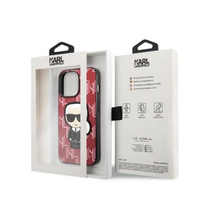 Karl Lagerfeld KLHCP13XPMNIKPI iPhone 13 Pro Max 6,7 deklas raudona/raudona Monogram Ikonik Patch