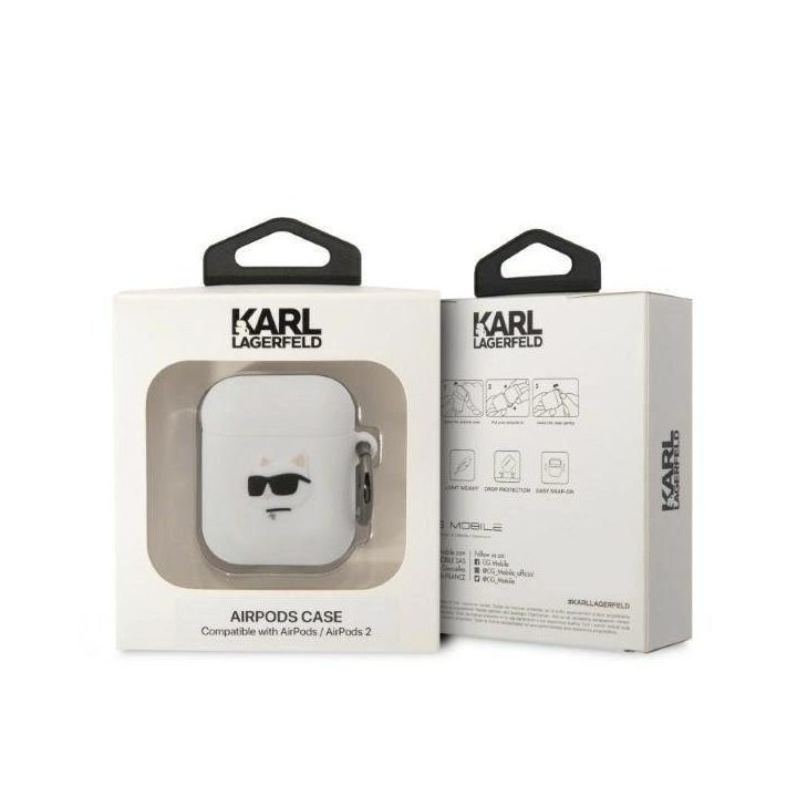 Karl Lagerfeld KLA2RUNCHH AirPods 1/2 dangtelis baltas/baltas Silikoninė Choupette galvutė 3D