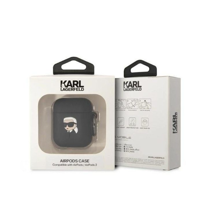 Karl Lagerfeld KLA2RUNIKK AirPods 1/2 dangtelis juodas/juodas Silikoninis Karl Head 3D