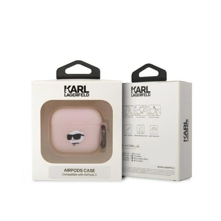 Karl Lagerfeld KLA3RUNCHP AirPods 3 dangtelis rožinis/rožinis Silikoninis Choupette Head 3D