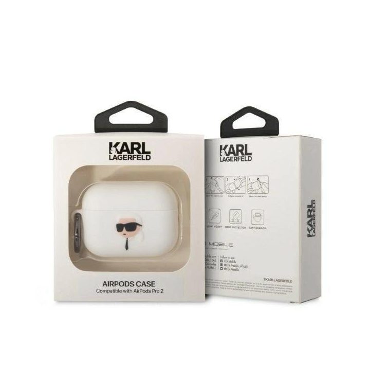 Karl Lagerfeld KLAP2RUNIKH AirPods Pro 2 dangtelis baltas/baltas Silikoninis Karl Head 3D
