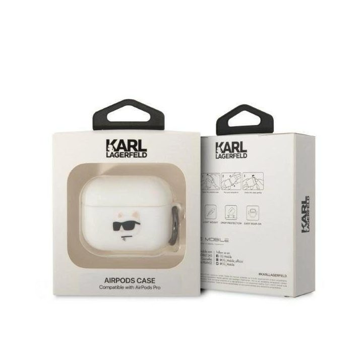 Karl Lagerfeld KLAPRUNCHH AirPods Pro dangtelis baltas/baltas Silikoninis Choupette Head 3D