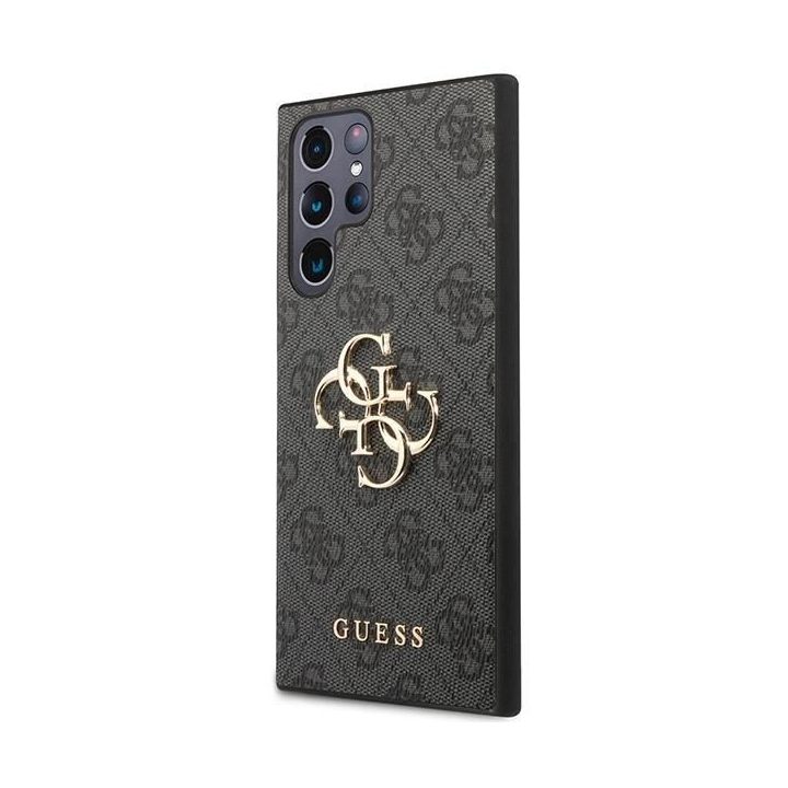 Guess GUHCS23L4GMGGR S23 Ultra S918 pilkos/pilkos spalvos deklas 4G su dideliu metaliniu logotipu