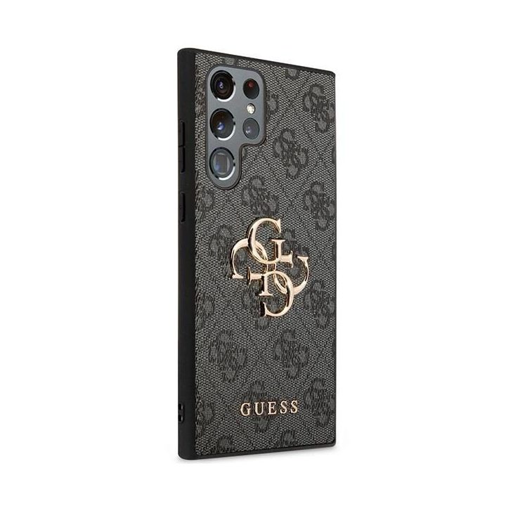 Guess GUHCS23L4GMGGR S23 Ultra S918 pilkos/pilkos spalvos deklas 4G su dideliu metaliniu logotipu
