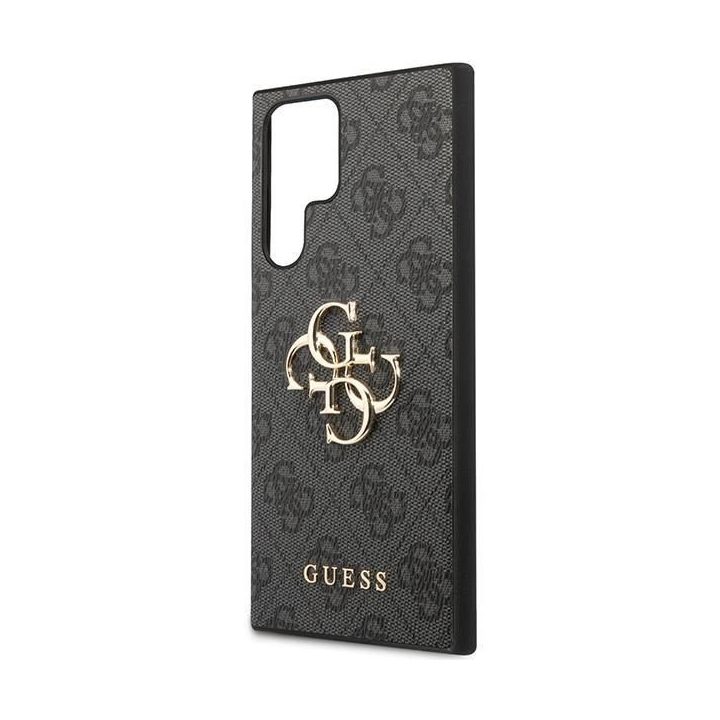 Guess GUHCS23L4GMGGR S23 Ultra S918 pilkos/pilkos spalvos deklas 4G su dideliu metaliniu logotipu