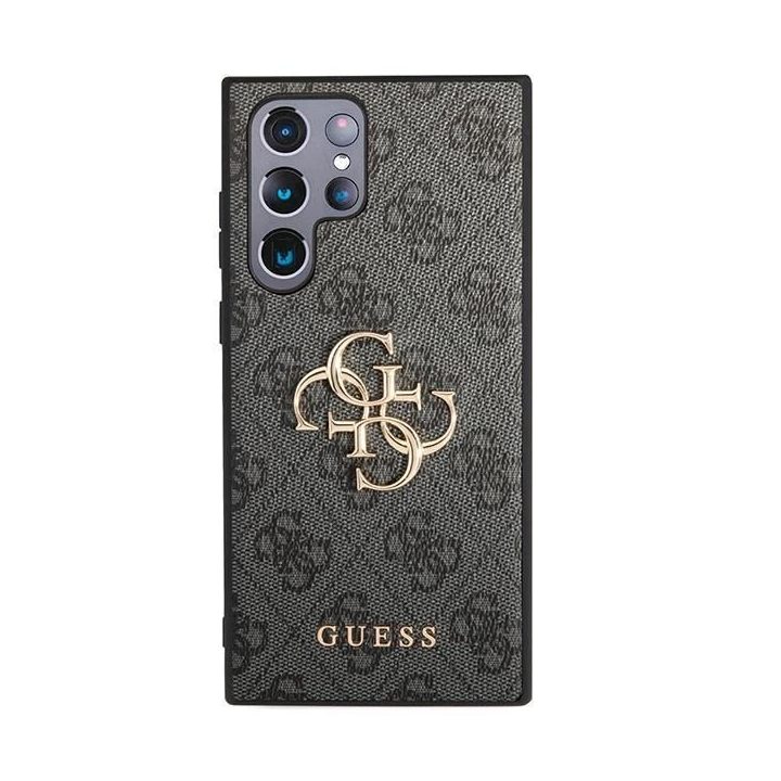 Guess GUHCS23L4GMGGR S23 Ultra S918 pilkos/pilkos spalvos deklas 4G su dideliu metaliniu logotipu