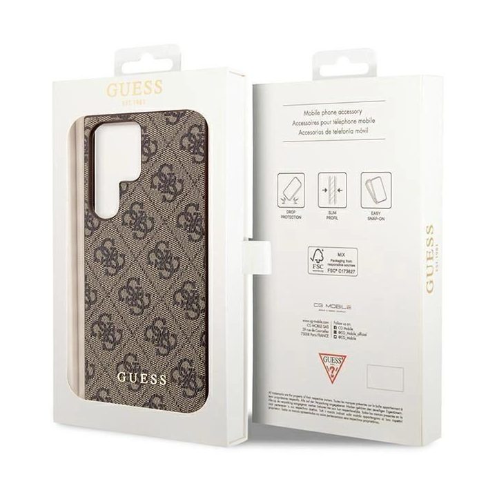 Guess GUHCS23LG4GFBR S23 Ultra S918 rudos/rudos spalvos deklas 4G Metal Gold Logo