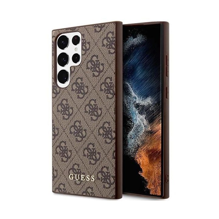 Guess GUHCS23LG4GFBR S23 Ultra S918 rudos/rudos spalvos deklas 4G Metal Gold Logo