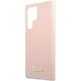 Guess GUHCS23LLSLMGPP S23 Ultra S918 rožinės/rožinės spalvos deklas Silikonas Script Metalinis logotipas