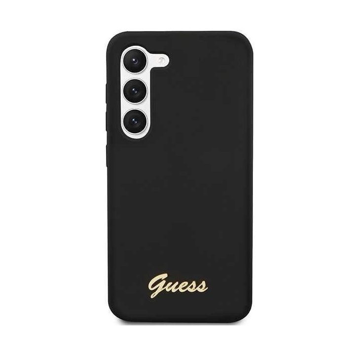 Guess GUHCS23MSLSMK S23+ S916 juoda/juoda kietas korpusas Silikono derliaus aukso logotipas