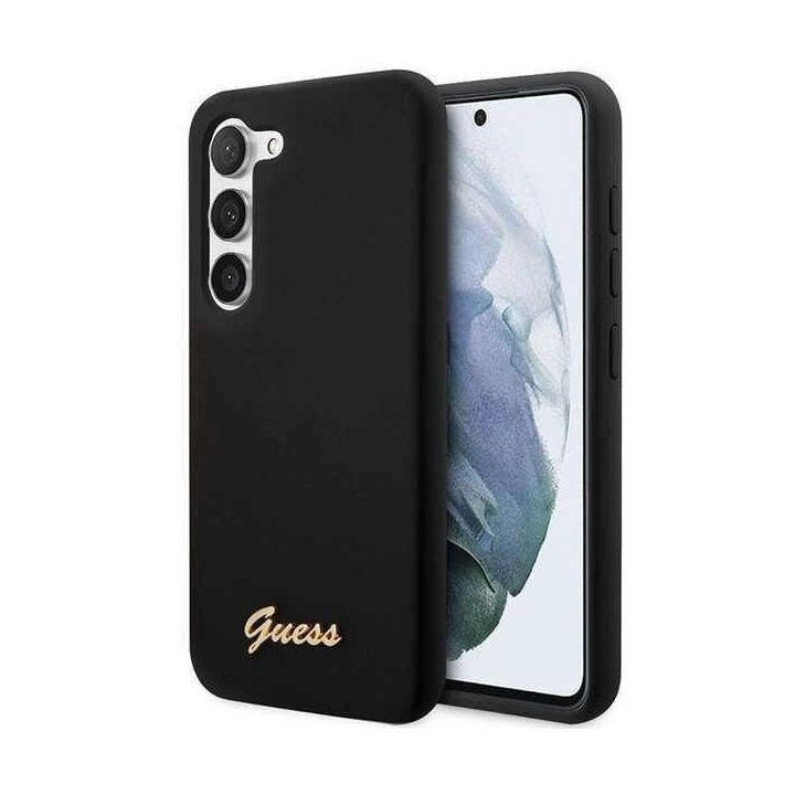 Guess GUHCS23MSLSMK S23+ S916 juoda/juoda kietas korpusas Silikono derliaus aukso logotipas
