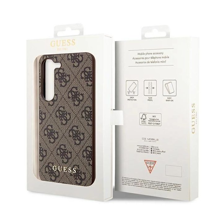 Guess GUHCS23SG4GFBR S23 S911 rudos/rudos spalvos deklas 4G Metalinis auksinis logotipas