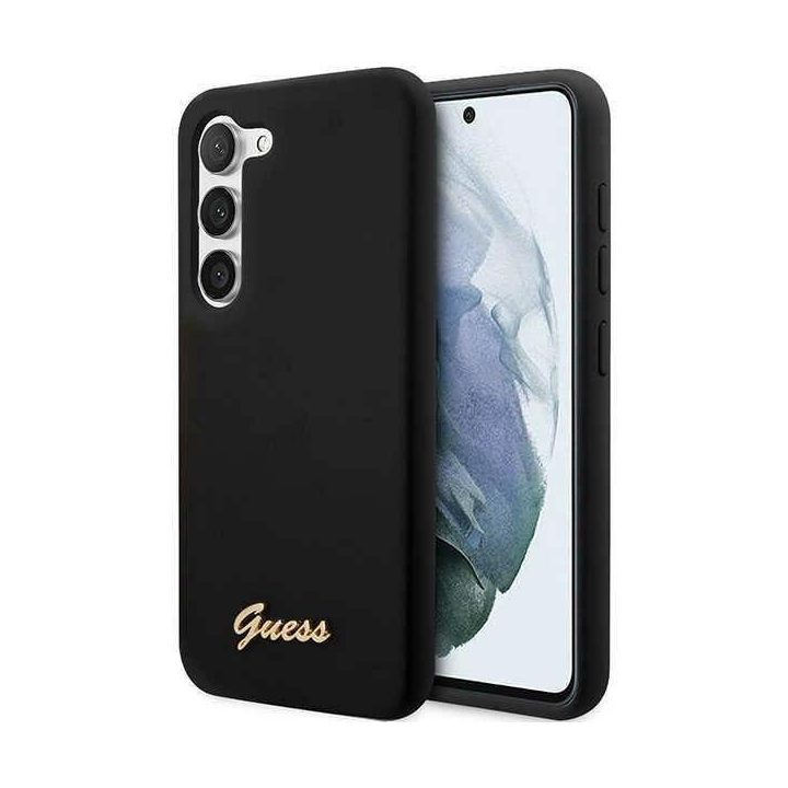 Guess GUHCS23SSLSMK S23 S911 juoda/juoda kietas korpusas Silikono derliaus aukso logotipas
