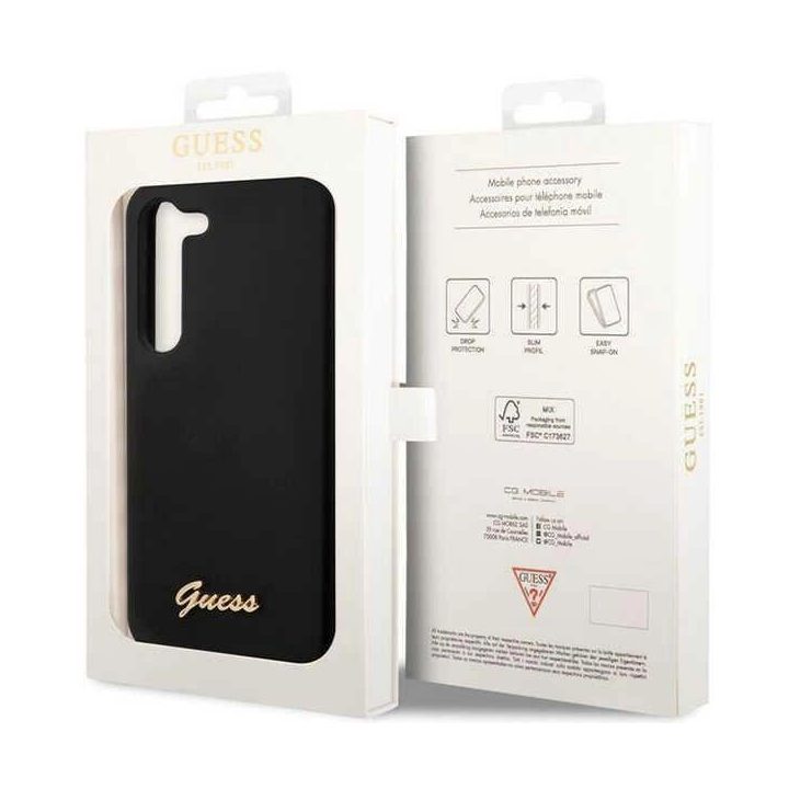 Guess GUHCS23SSLSMK S23 S911 juoda/juoda kietas korpusas Silikono derliaus aukso logotipas