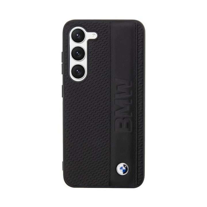 Dėklas BMW BMHCS23M22RDPK S23+ S916 juodos/juodos spalvos deklas Odinis tekstūruotas ir dryžuotas