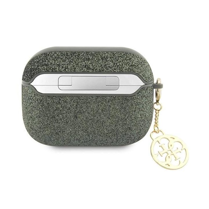Guess GUAP2GLGSHA AirPods Pro 2 dangtelis žalias/kakinis Glitter Flake 4G Charm