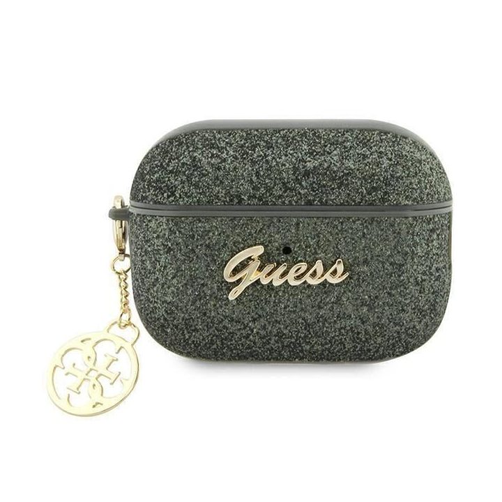 Guess GUAP2GLGSHA AirPods Pro 2 dangtelis žalias/kakinis Glitter Flake 4G Charm