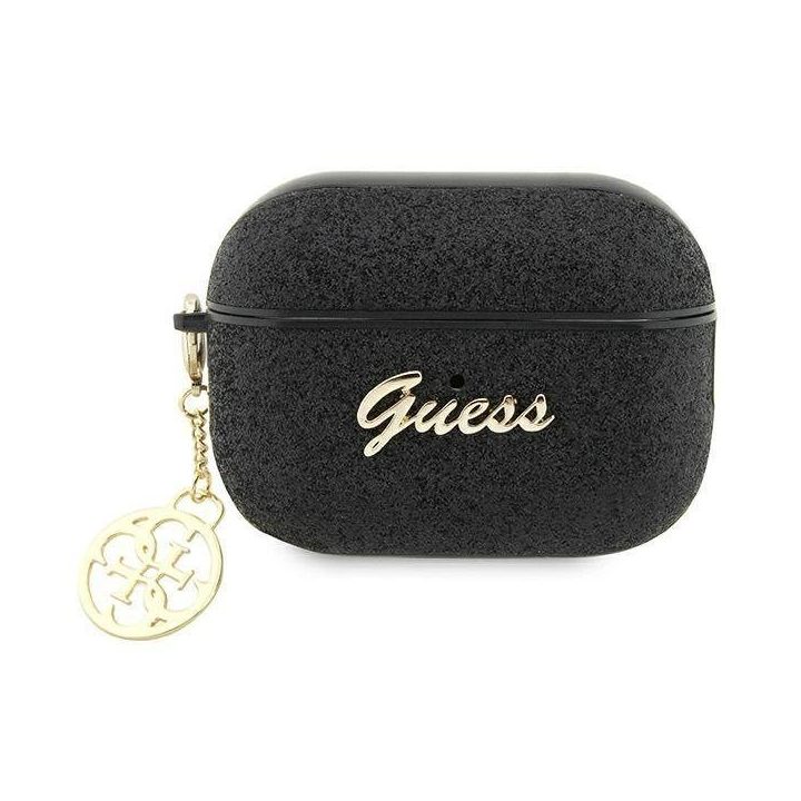 Guess GUAP2GLGSHK AirPods Pro 2 dangtelis juodas/juodas Glitter Flake 4G Charm