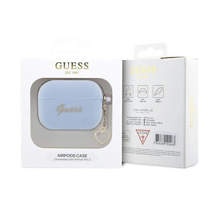 Guess GUAP2LSCHSB AirPods Pro 2 dangtelis mėlyna/mėlyna Silikono žavesys Heart Collection
