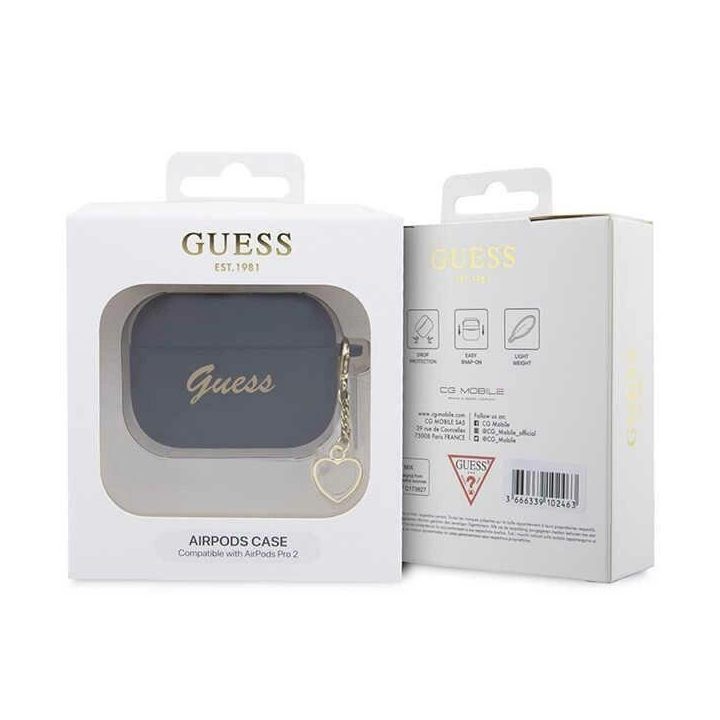 Guess GUAP2LSCHSK AirPods Pro 2 dangtelis juodas/juodas Silikoninis žavesys Heart Collection
