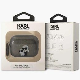 Karl Lagerfeld KLAP2HNKCTGK Airpods Pro 2 dangtelis juoda/juoda Gliter Karl&Choupette
