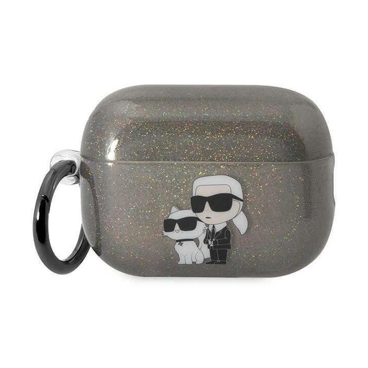 Karl Lagerfeld KLAP2HNKCTGK Airpods Pro 2 dangtelis juoda/juoda Gliter Karl&Choupette