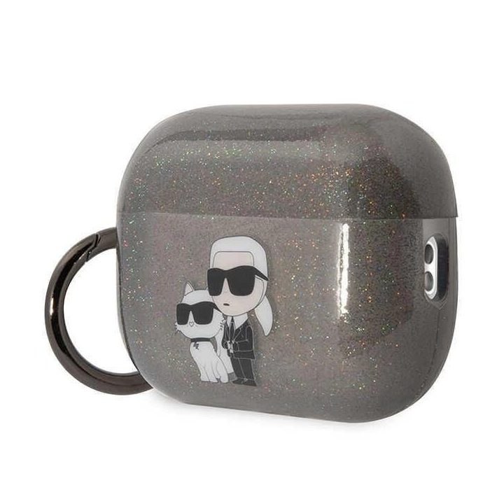 Karl Lagerfeld KLAP2HNKCTGK Airpods Pro 2 dangtelis juoda/juoda Gliter Karl&Choupette