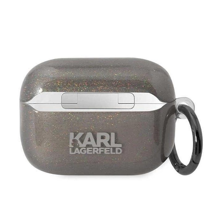 Karl Lagerfeld KLAP2HNKCTGK Airpods Pro 2 dangtelis juoda/juoda Gliter Karl&Choupette