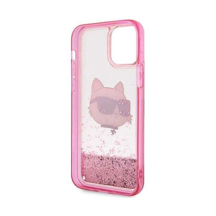 Karl Lagerfeld KLHCP12MLNCHCP iPhone 12/ 12 Pro 6,1 rausvas/rožinis deklas Glitter Choupette Head