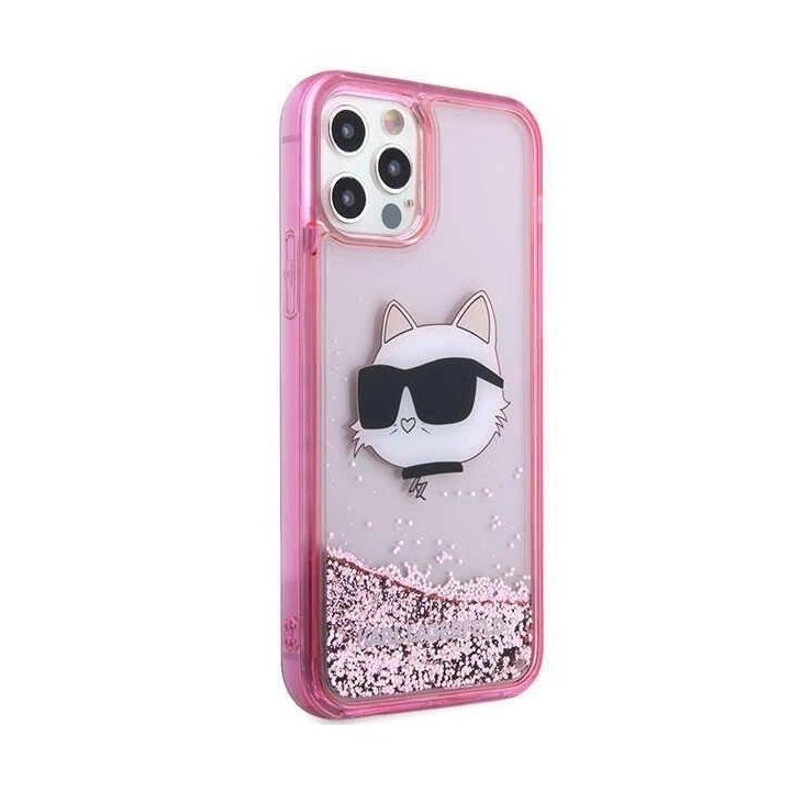 Karl Lagerfeld KLHCP12MLNCHCP iPhone 12/ 12 Pro 6,1 rausvas/rožinis deklas Glitter Choupette Head