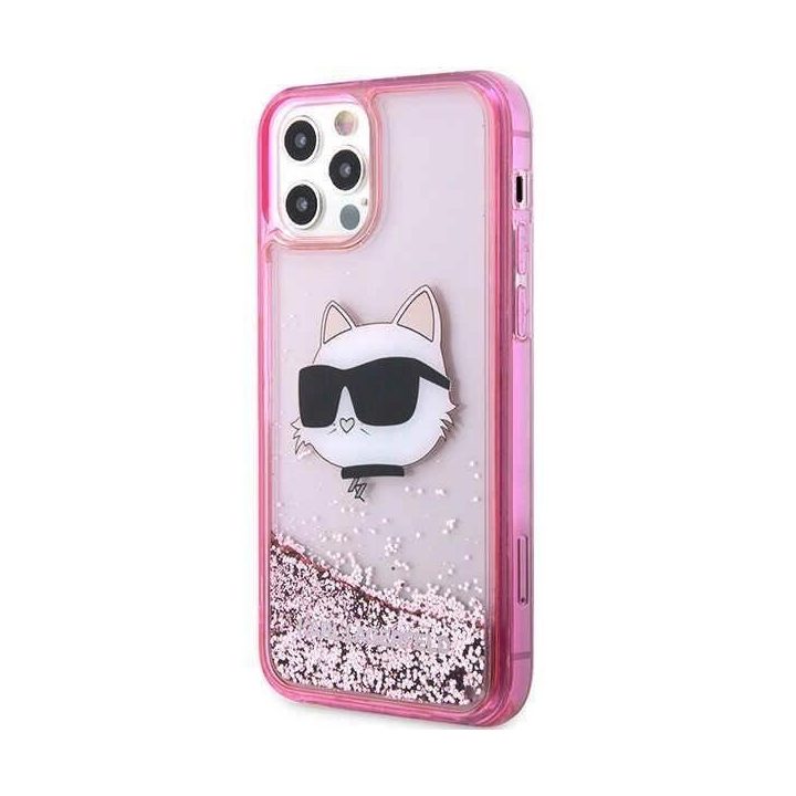Karl Lagerfeld KLHCP12MLNCHCP iPhone 12/ 12 Pro 6,1 rausvas/rožinis deklas Glitter Choupette Head