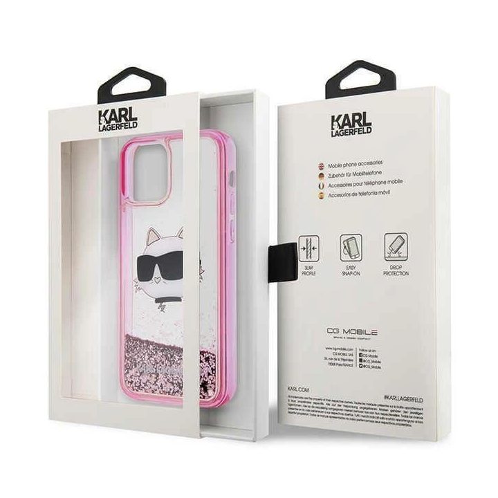 Karl Lagerfeld KLHCP12MLNCHCP iPhone 12/ 12 Pro 6,1 rausvas/rožinis deklas Glitter Choupette Head