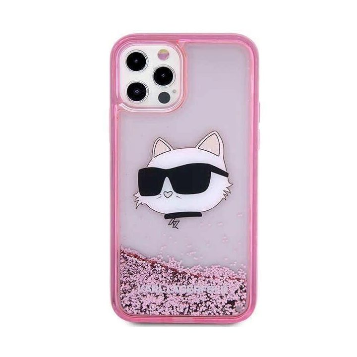 Karl Lagerfeld KLHCP12MLNCHCP iPhone 12/ 12 Pro 6,1 rausvas/rožinis deklas Glitter Choupette Head