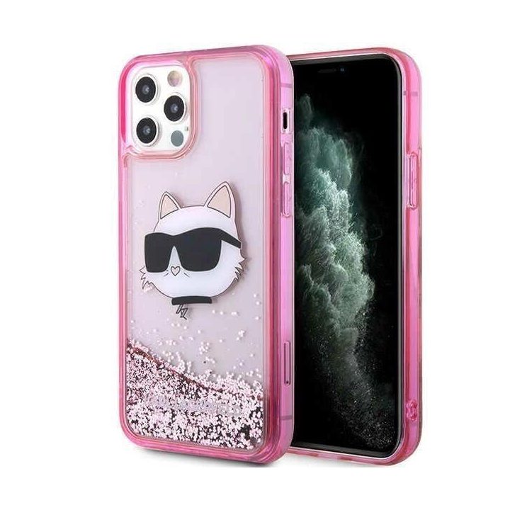 Karl Lagerfeld KLHCP12MLNCHCP iPhone 12/ 12 Pro 6,1 rausvas/rožinis deklas Glitter Choupette Head
