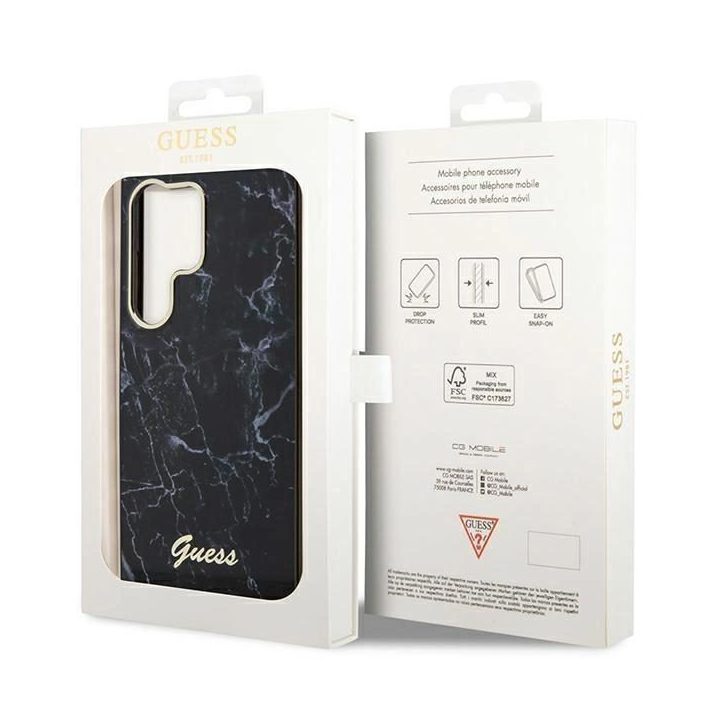 Guess GUHCS23LPCUMAK S23 Ultra S918 juodos/juodos spalvos deklas Marble