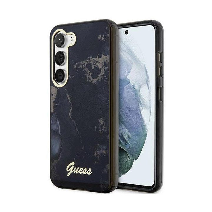 Guess GUHCS23SHTMRSK S23 S911 juodas/juodas kietas dėklas Golden Marble Collection