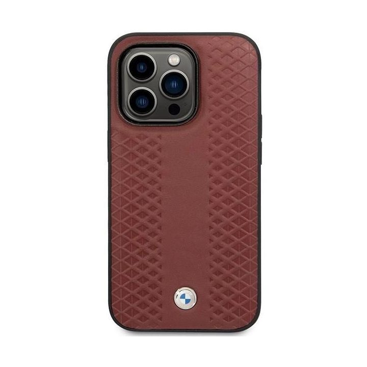 Dėklas BMW BMHCP14L22RFGR iPhone 14 Pro 6.1 bordo/burundy odinis deimantinio rašto